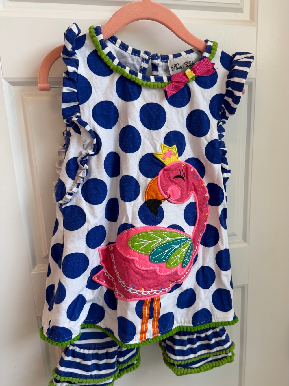 Rare Editions Navy Blue Polka Dot Flamingo Pants Matching Set